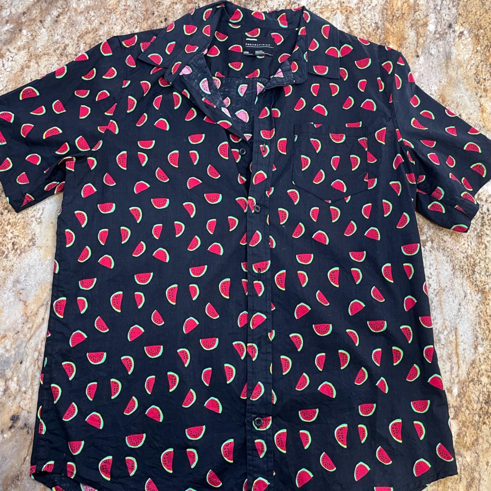 Public Opinion- Black - Watermelon Half Sleeve Button Up